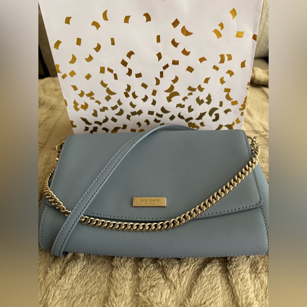 Kate Spade Light Blue Crossbody Bag with Gold Chain